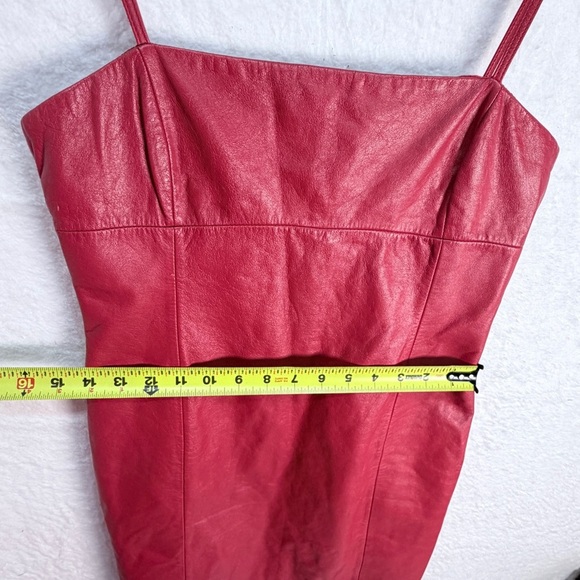 Ralph Lauren Red Leather Mini Dress Size 8 100% Leather Y2K Party Dress - Picture 10 of 15